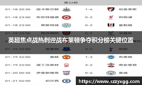 英超焦点战热刺迎战布莱顿争夺积分榜关键位置